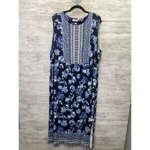 J Jill Dress Womens 3X Blue Sleeveless Long Maxi Stretch Pullover Crew Neck